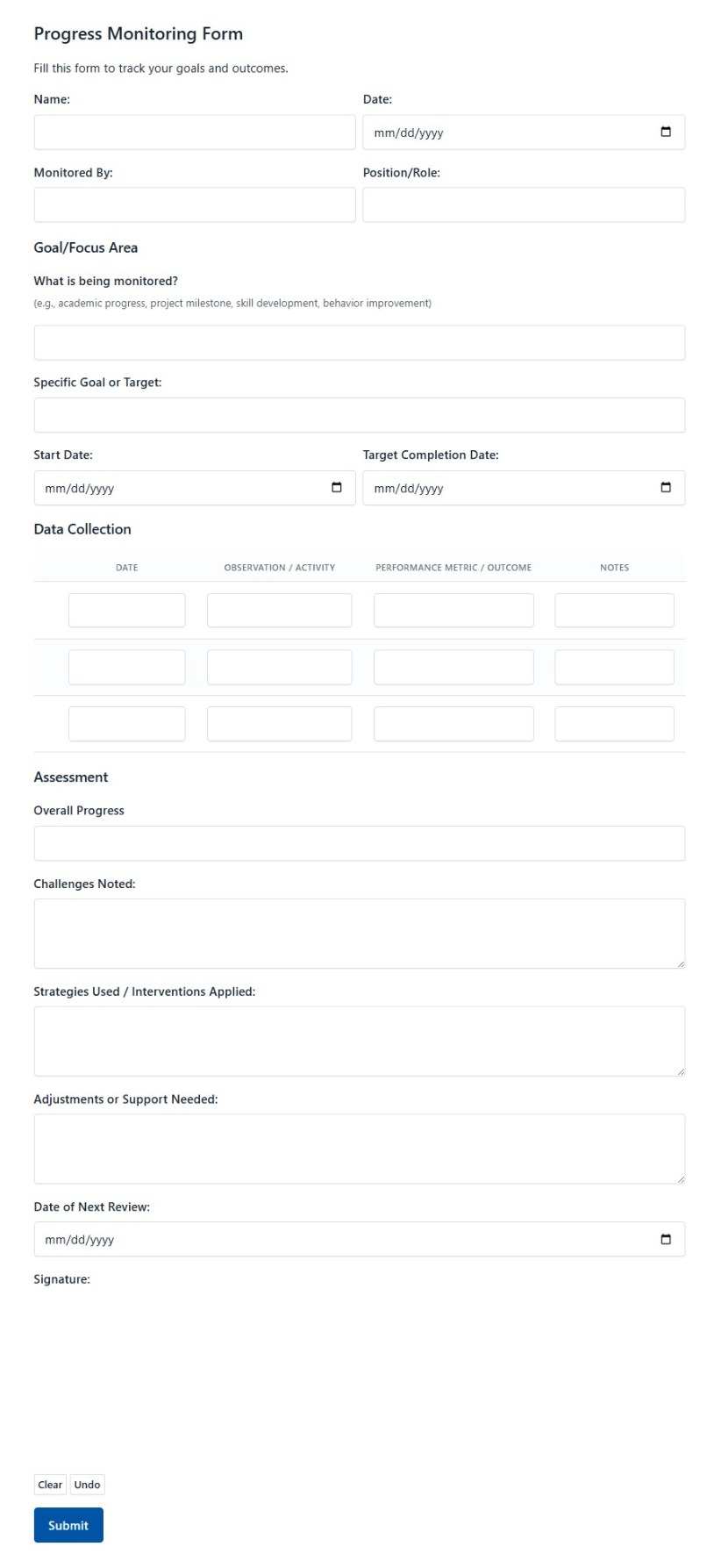 Progress Monitoring Form