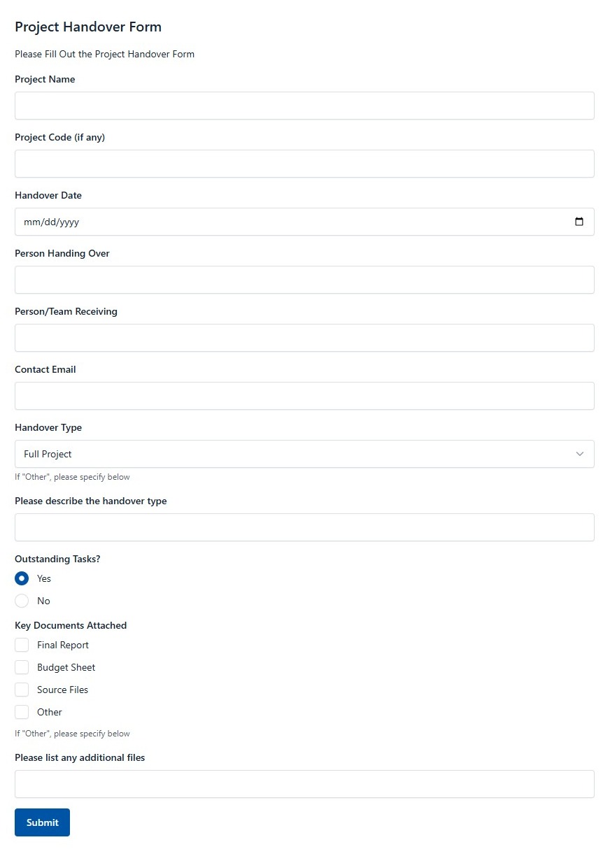 Project Handover Form