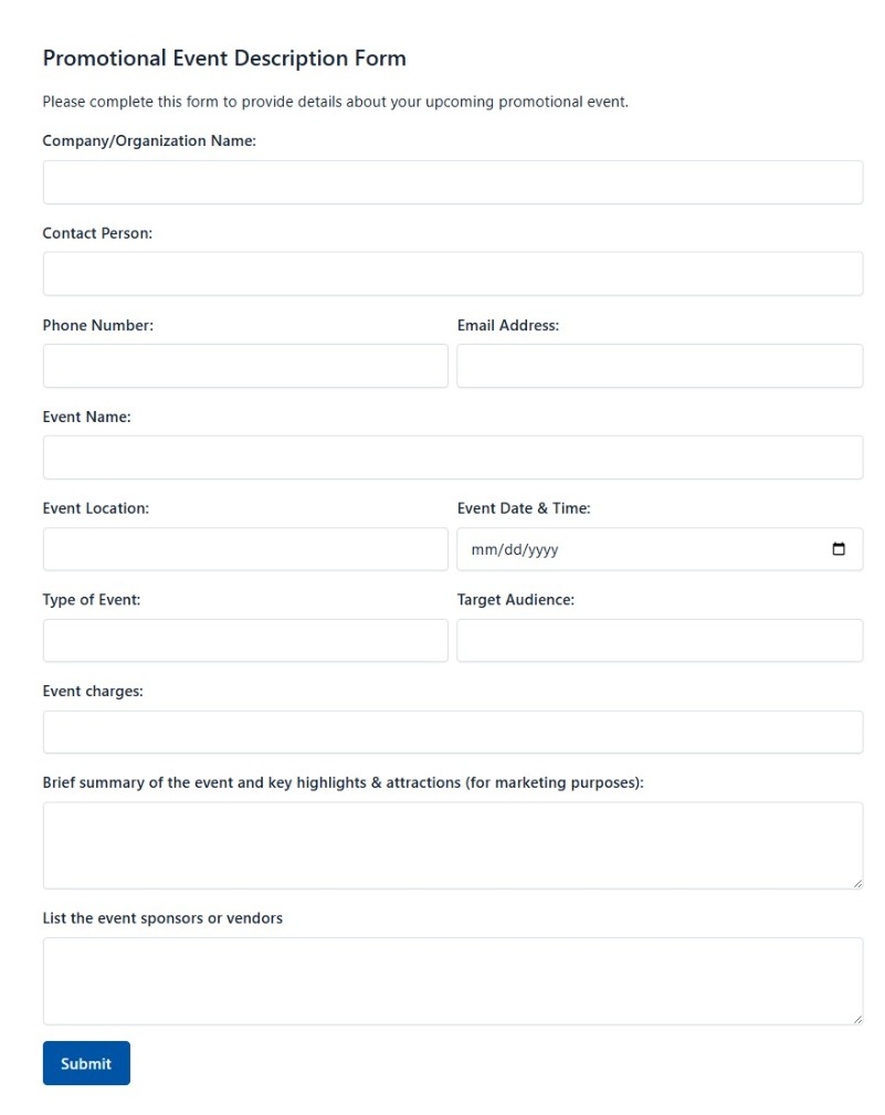 Promotional Event Description Form