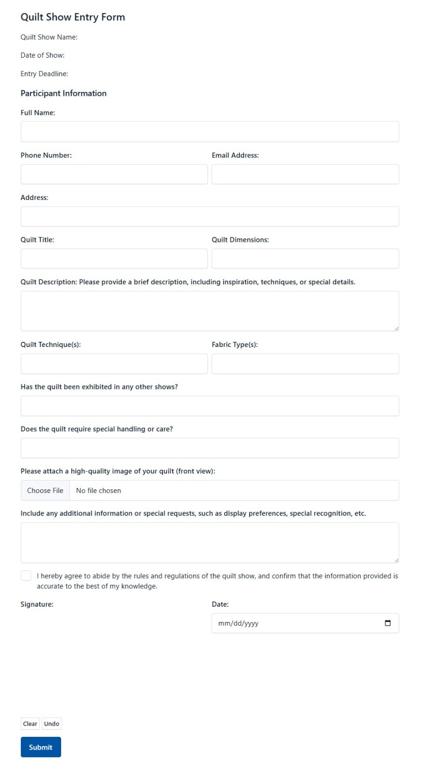 Quilt Show Entry Form