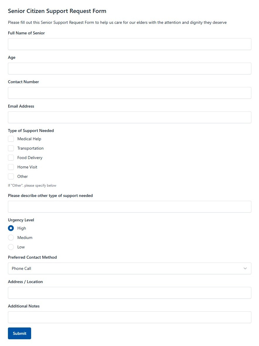 Senior Citizen Support Request Form