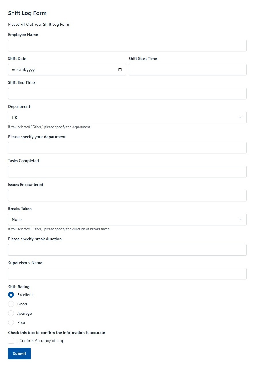 Shift Log Form