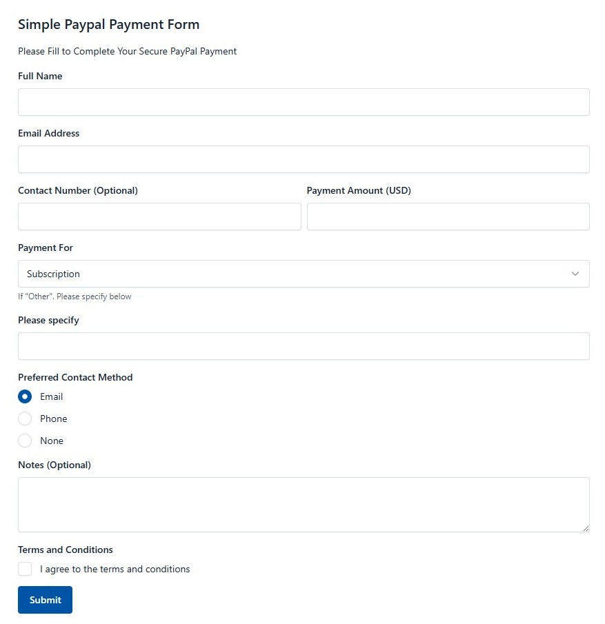 Simple Paypal Payment Form