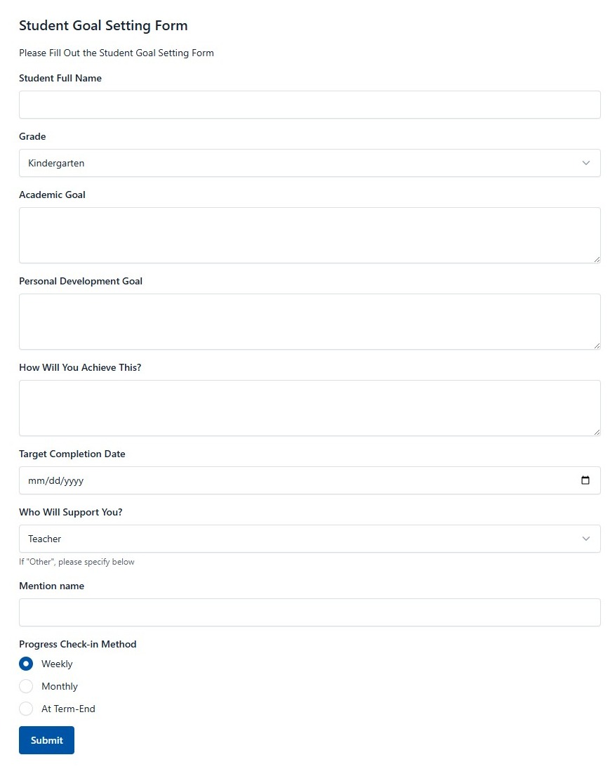 Student Goal Setting Form