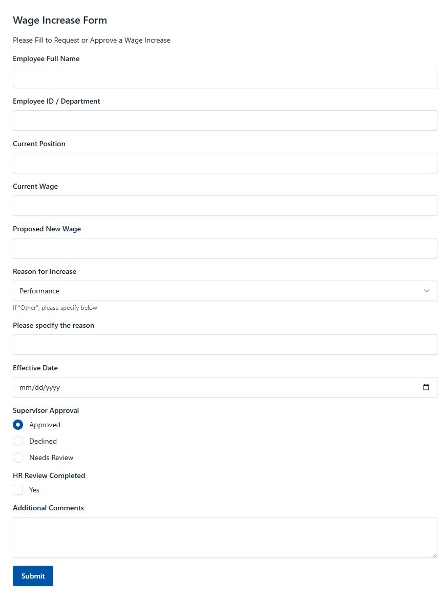 Wage Increase Form