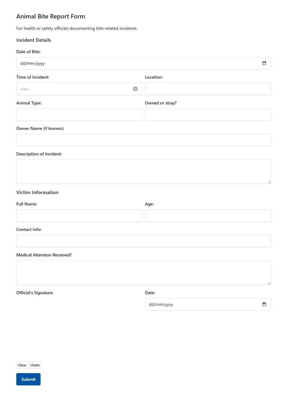 Animal Bite Report Form
