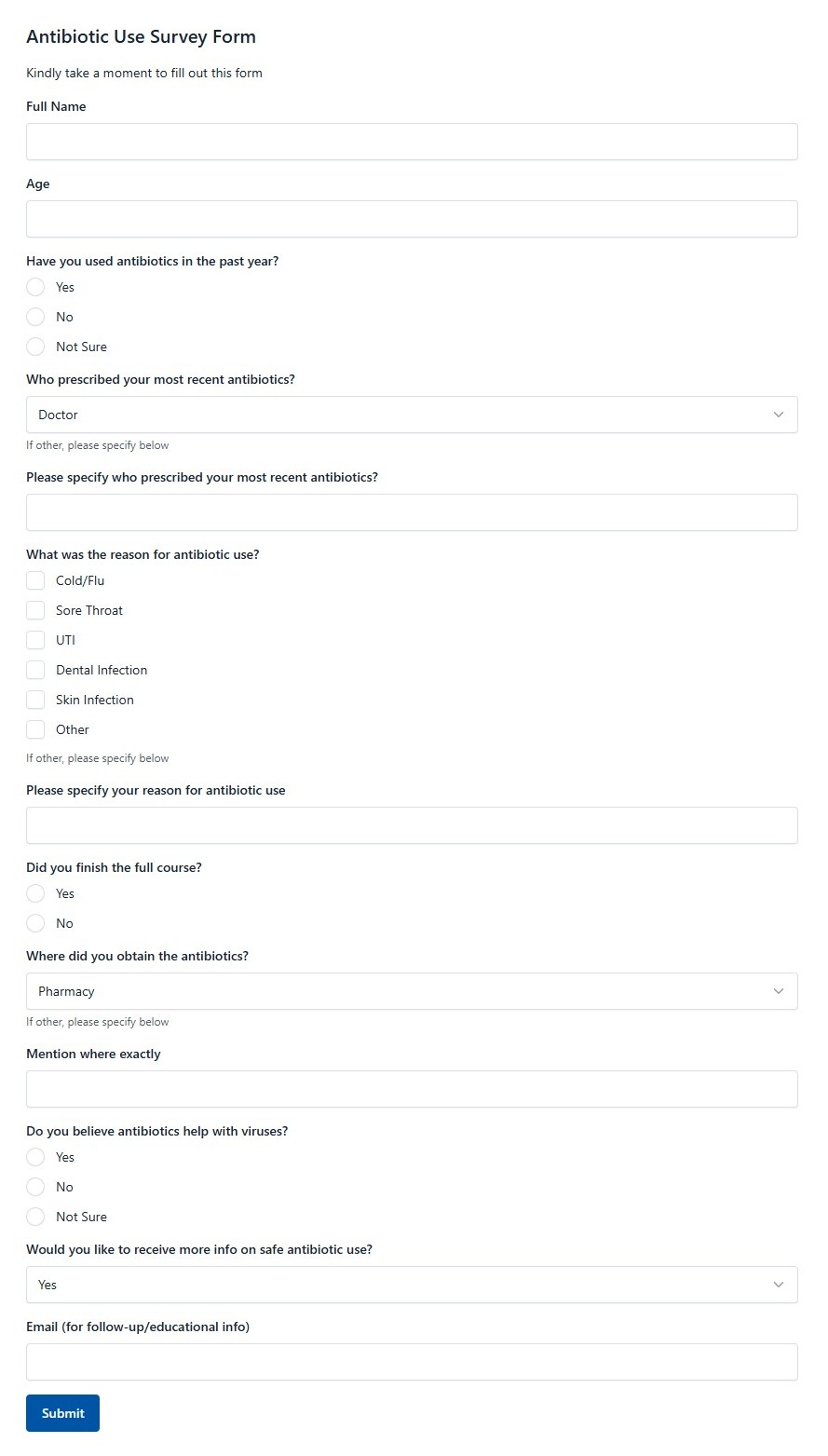 Antibiotic Use Survey Form