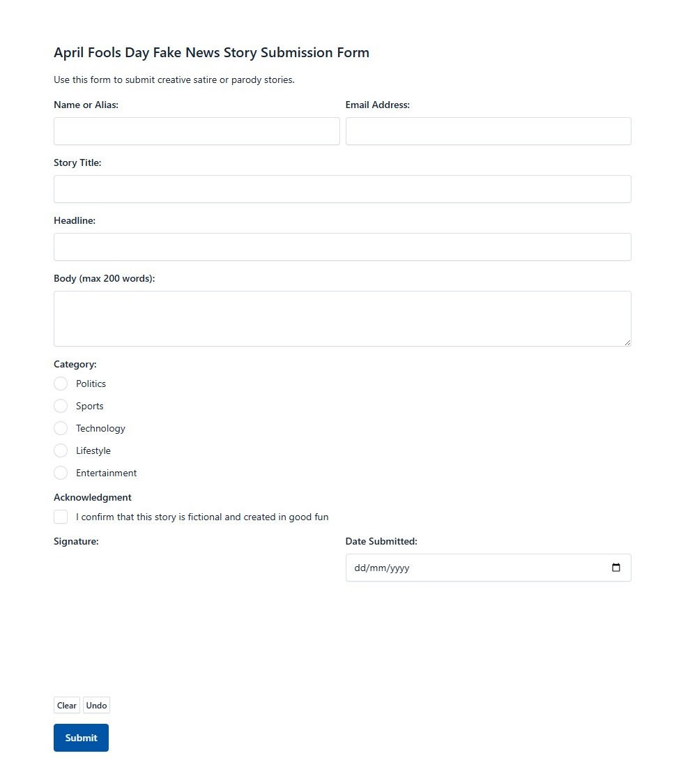 April Fools Day Fake News Story Submission Form