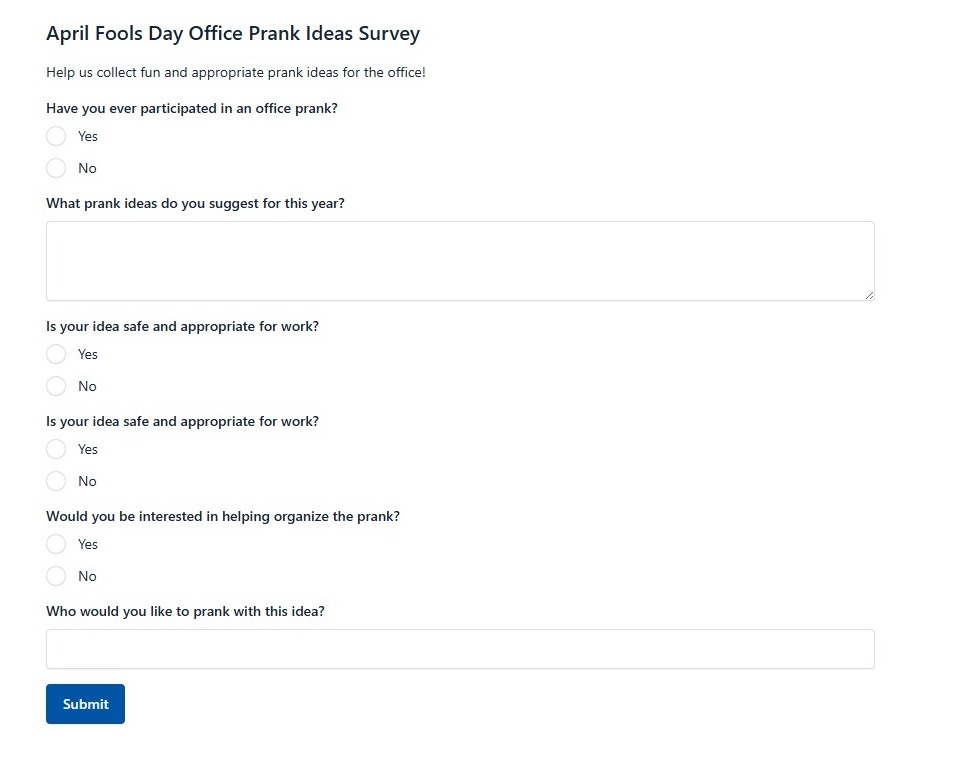 April Fools Day Office Prank Ideas Survey
