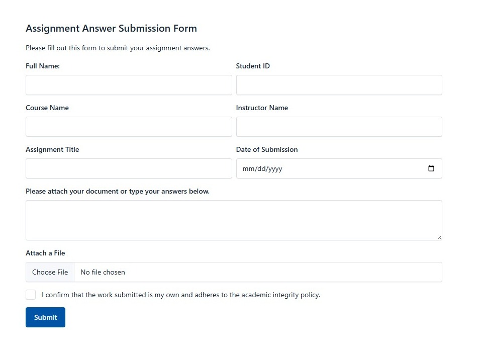 Assignment Answer Submission Form