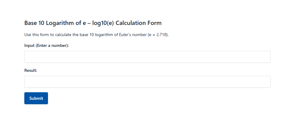 Base 10 Logarithm Of E Log10E Calculation Form