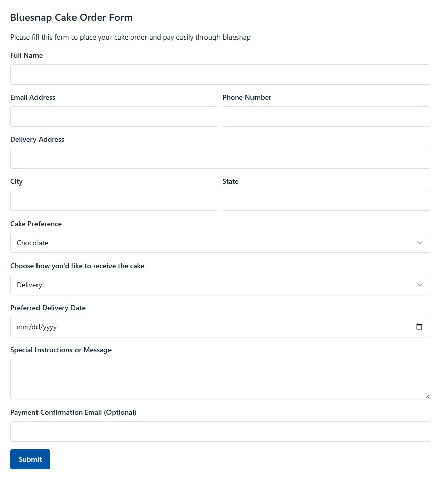 Bluesnap Cake Order Form