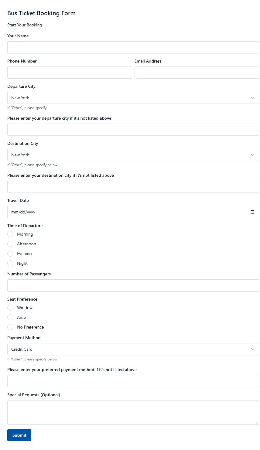 Bus Ticket Booking Form
