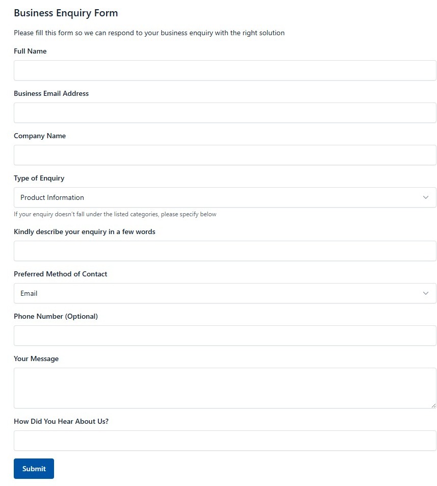 Business Enquiry Form