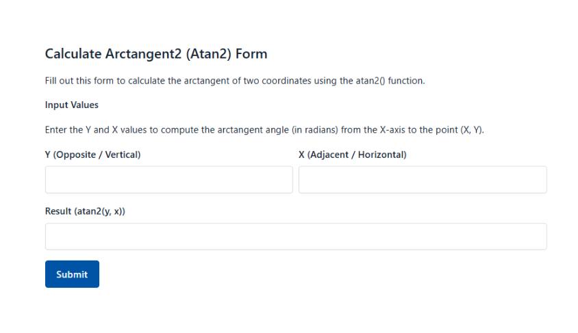 Calculate Arctangent2 Atan2 Form