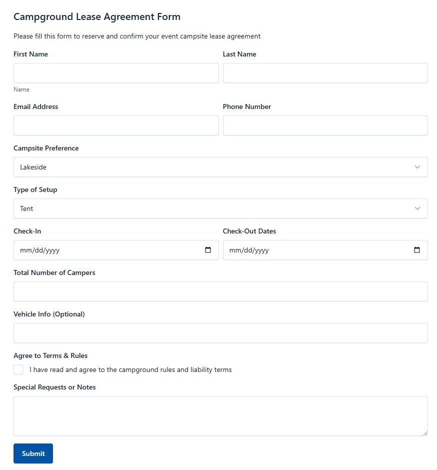 Campground Lease Agreement Form