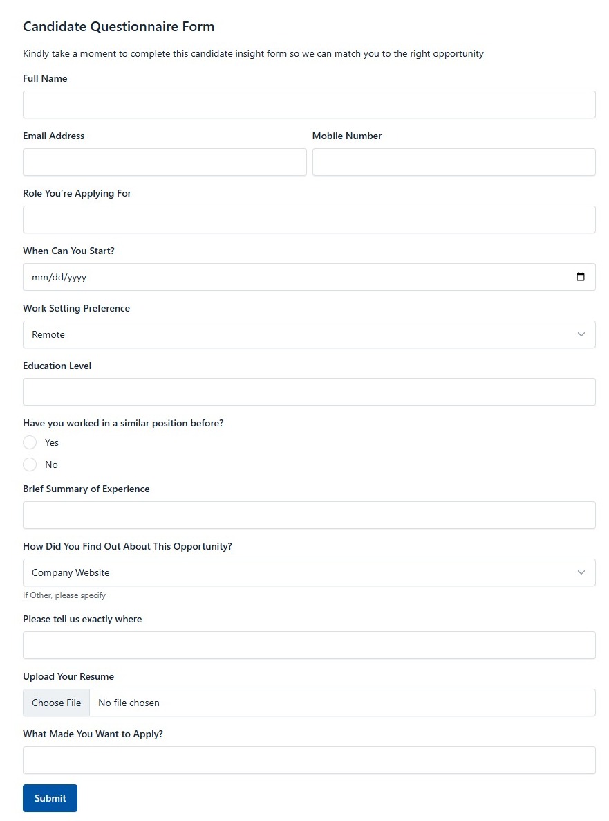 Candidate Questionnaire Form