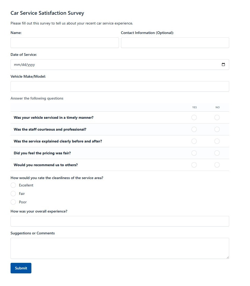 Car Service Satisfaction Survey