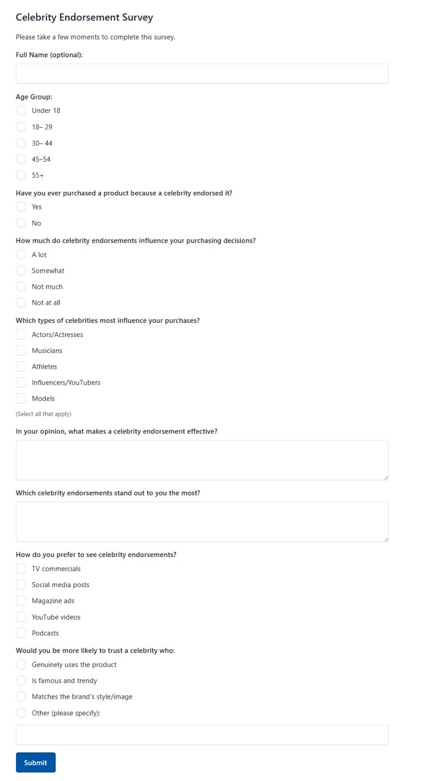 Celebrity Endorsement Survey