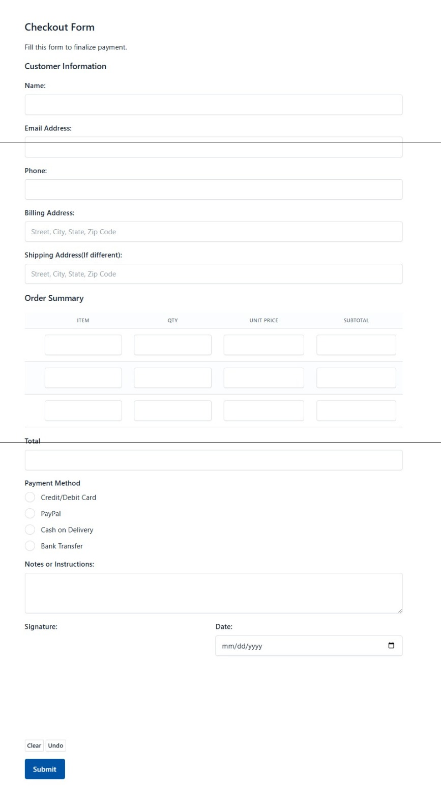 Checkout Form