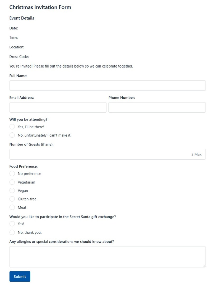 Christmas Invitation Form