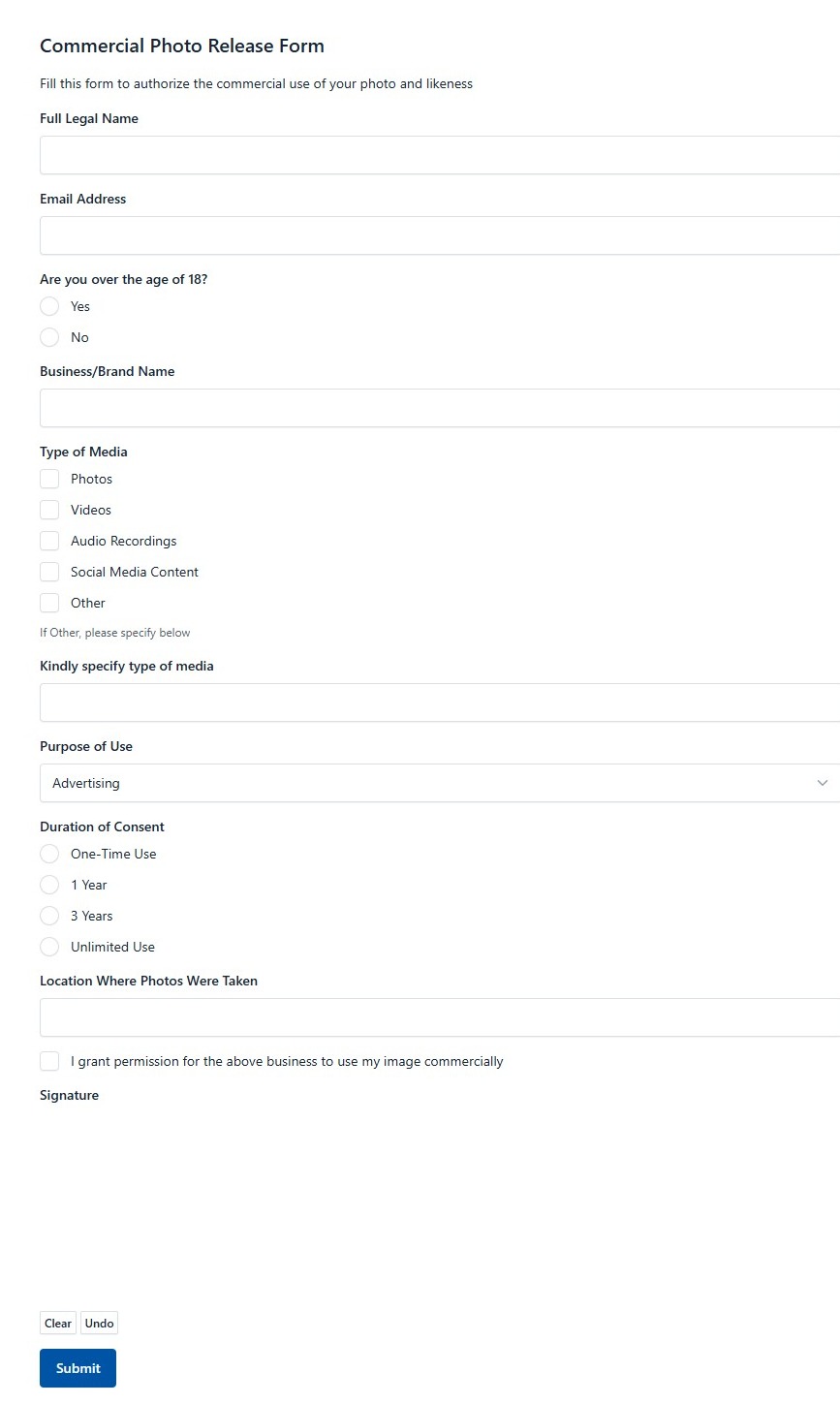 Commercial Photo Release Form