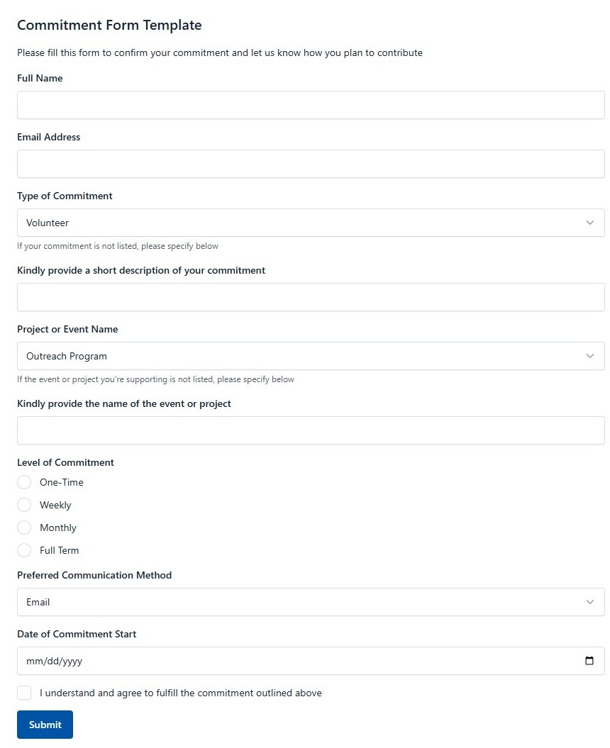 Commitment Form Template