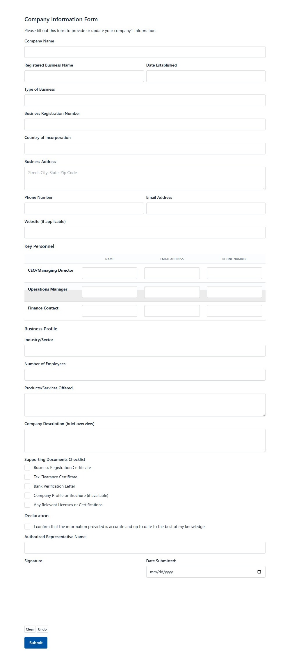 Company Information Form