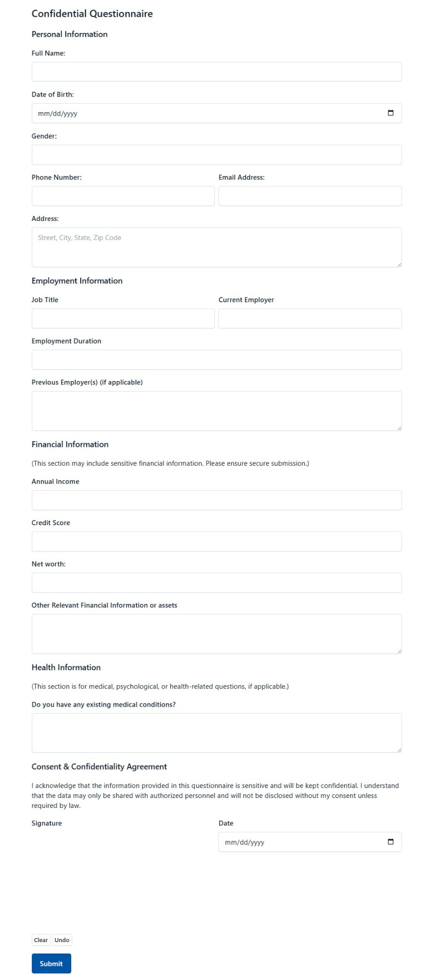 Confidential Questionnaire