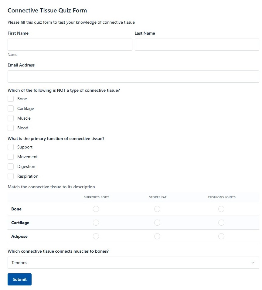 Connective Tissue Quiz Form