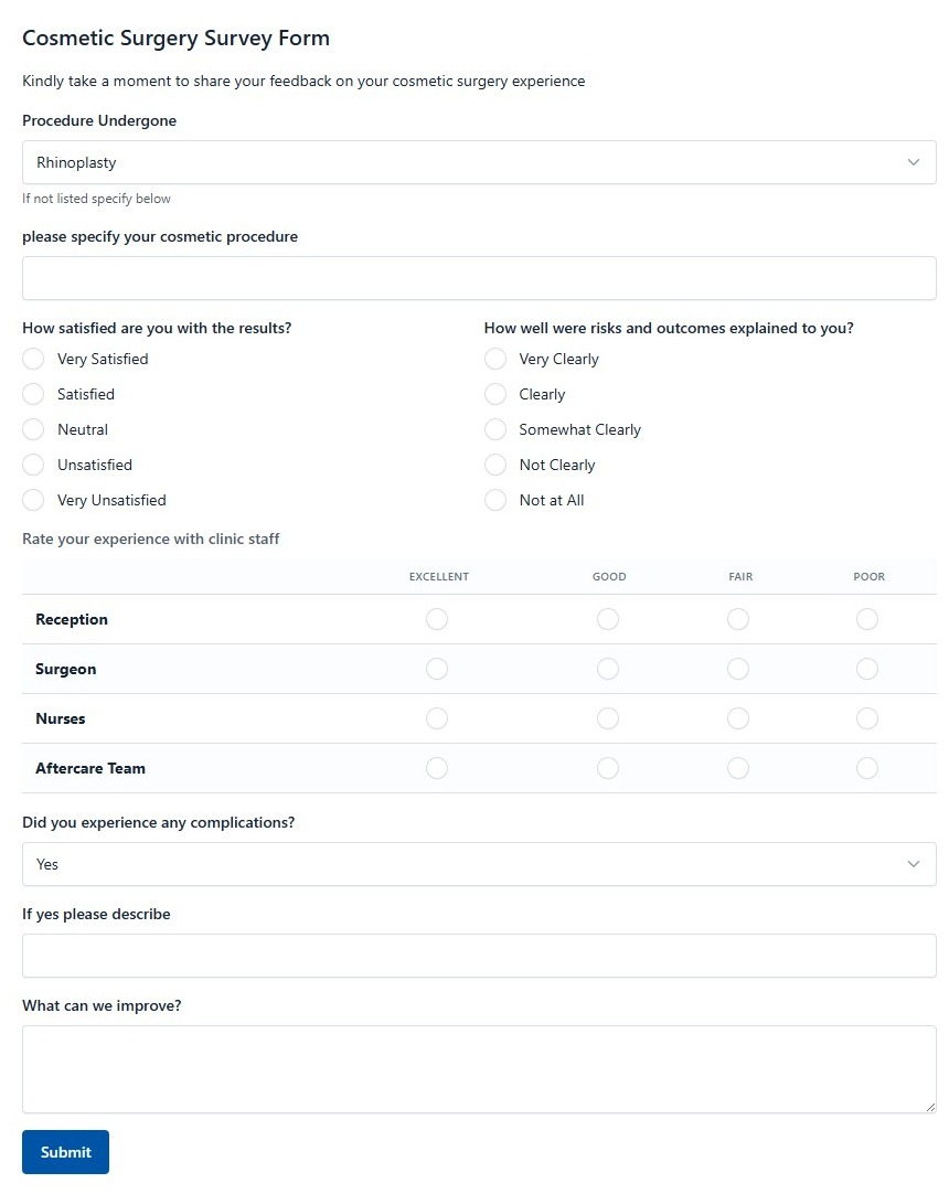 Cosmetic Surgery Survey Form
