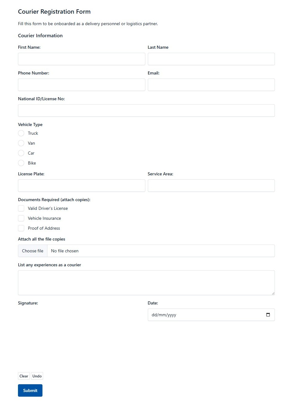Courier Registration Form