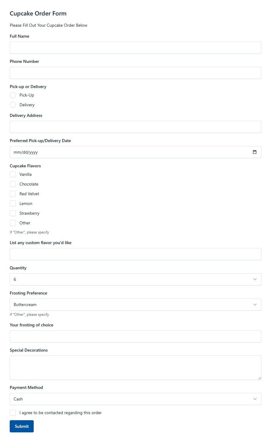 Cupcake Order Form