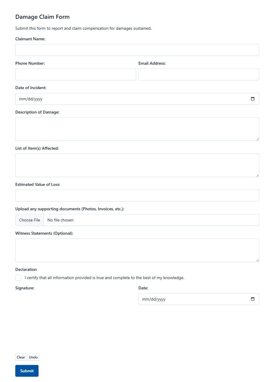 Damage Claim Form