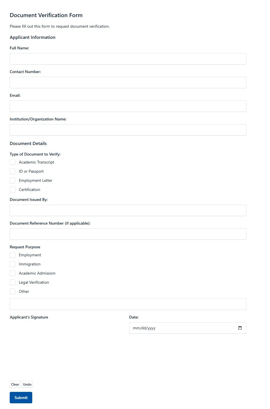 Document Verification Form
