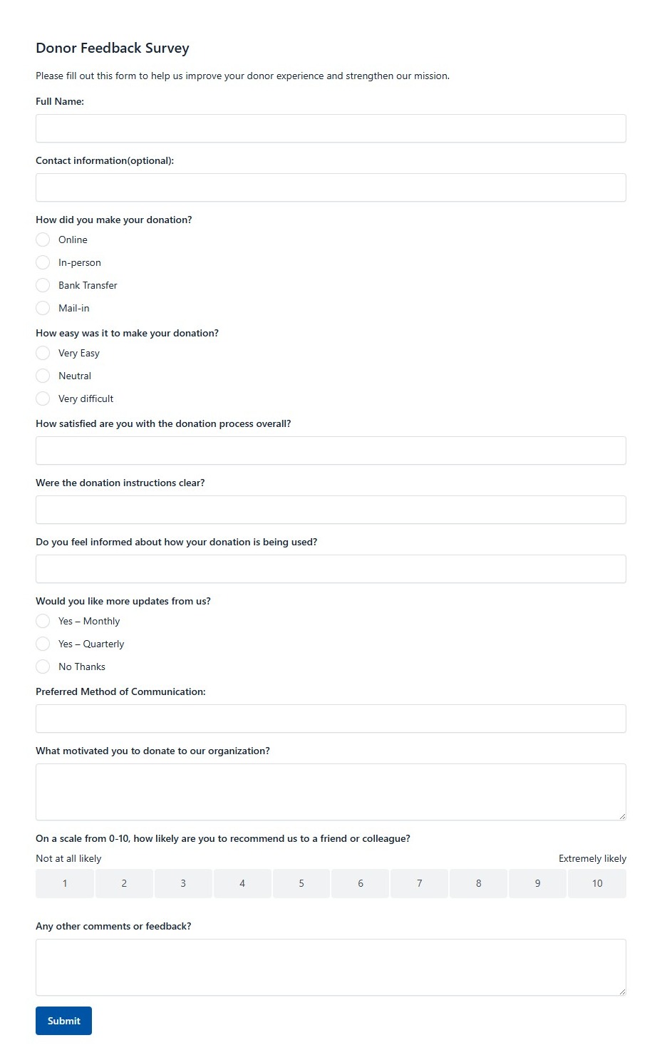 Donor Feedback Survey