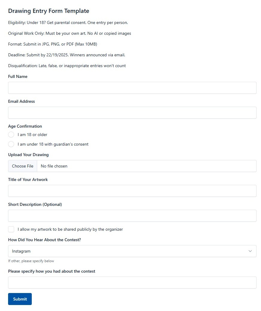 Drawing Entry Form Template