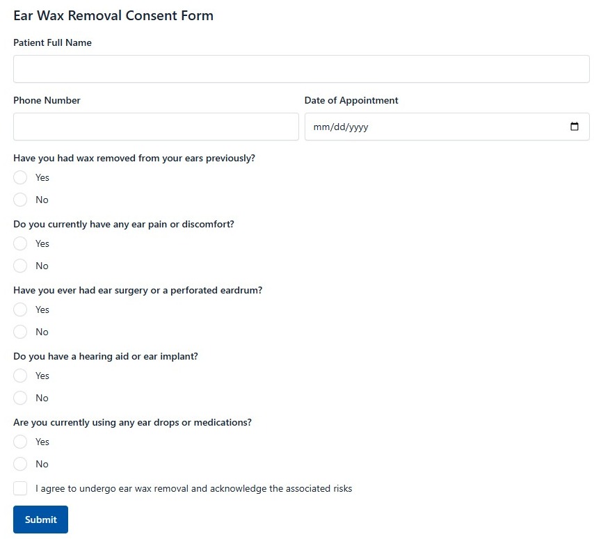 Ear Wax Removal Consent Form