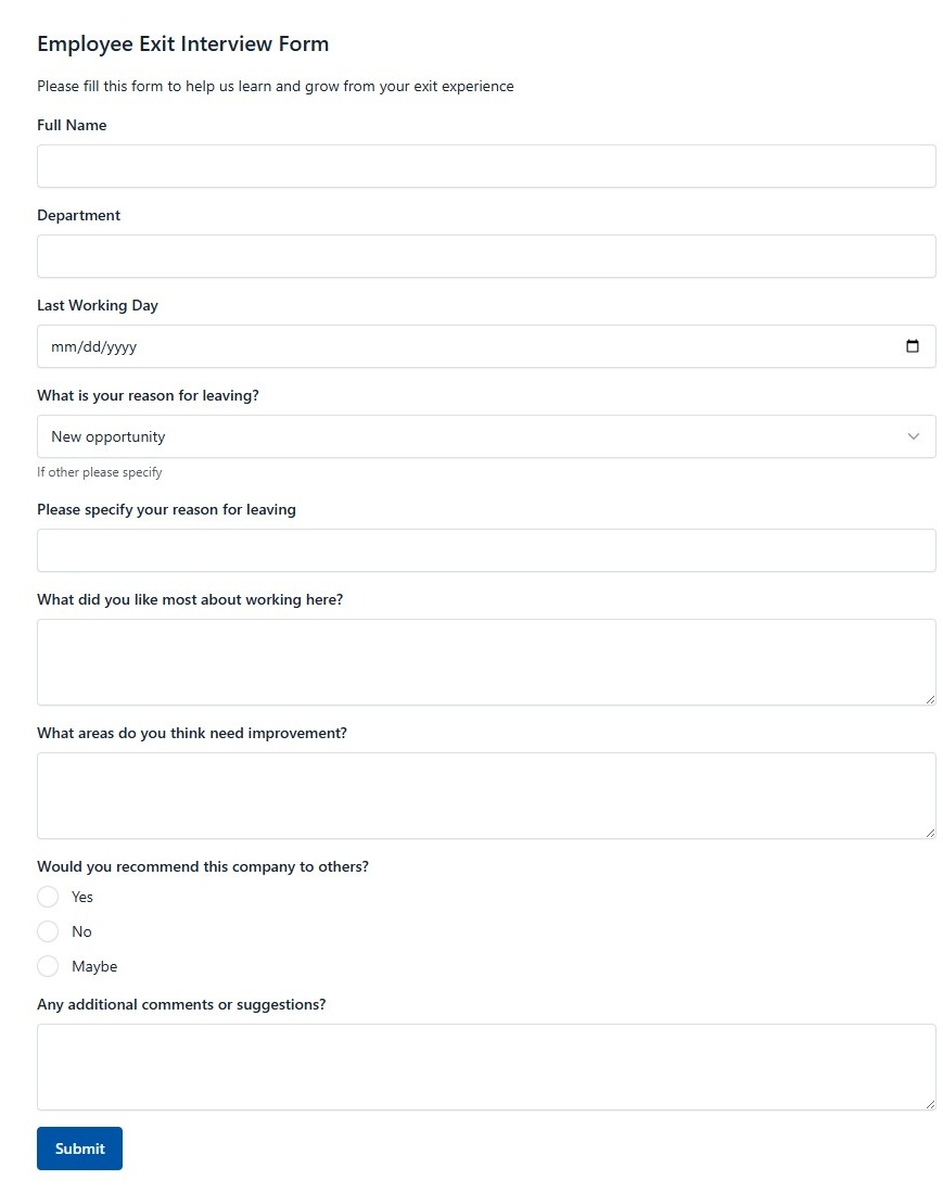 Employee Exit Interview Form