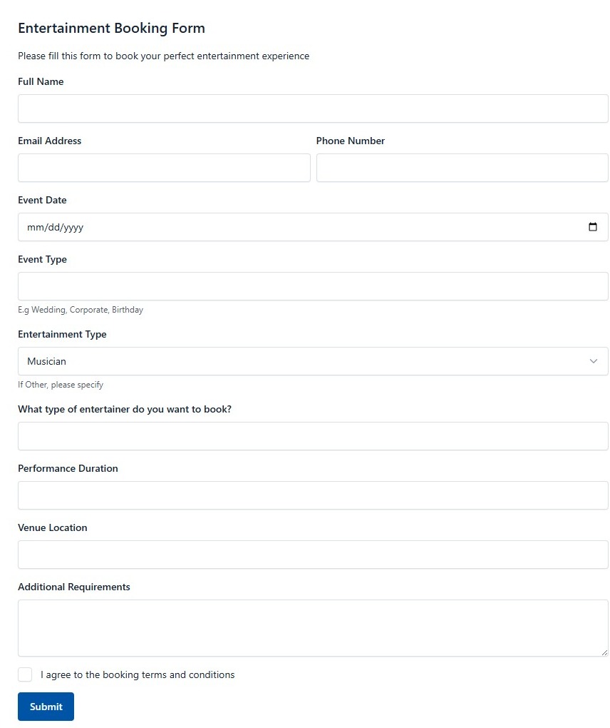 Entertainment Booking Form