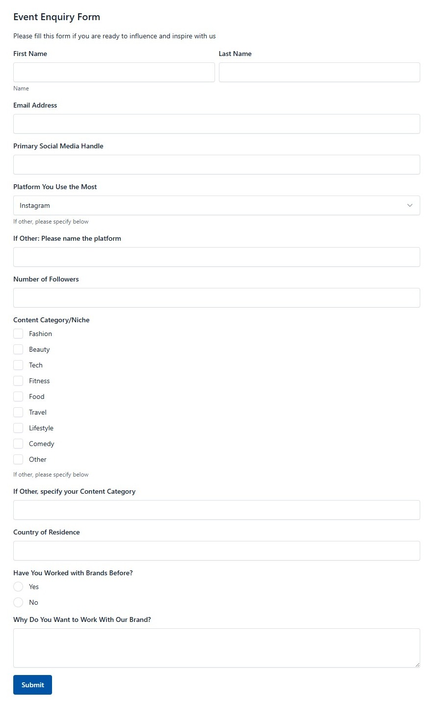 Event Enquiry Form