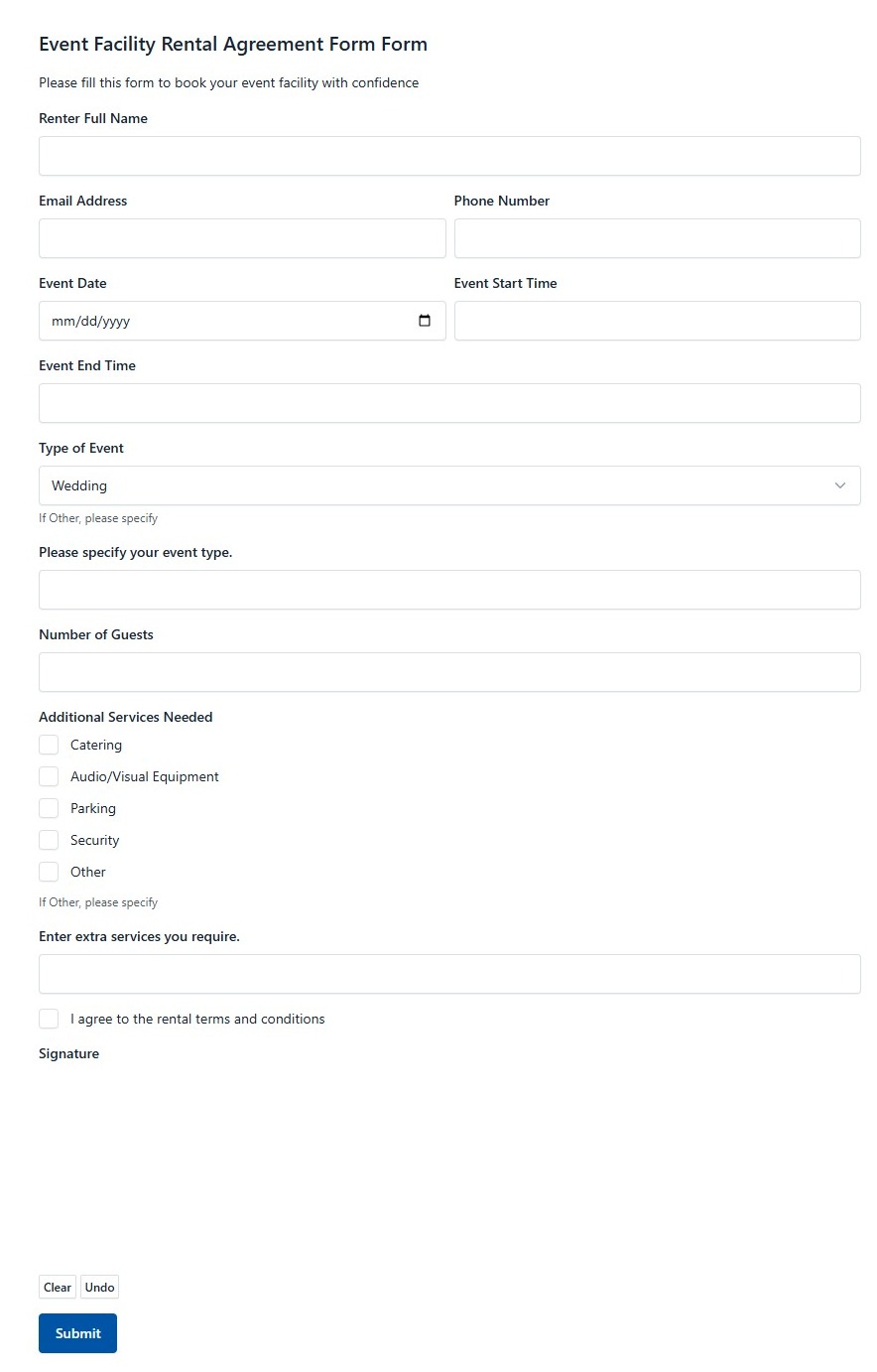Event Facility Rental Agreement Form
