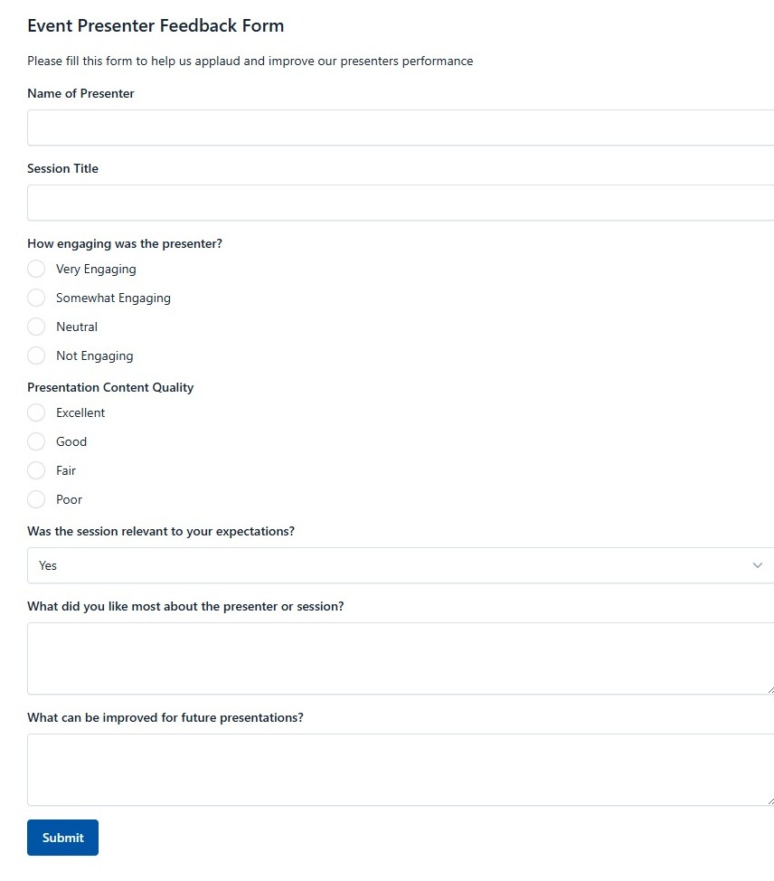 Event Presenter Feedback Form