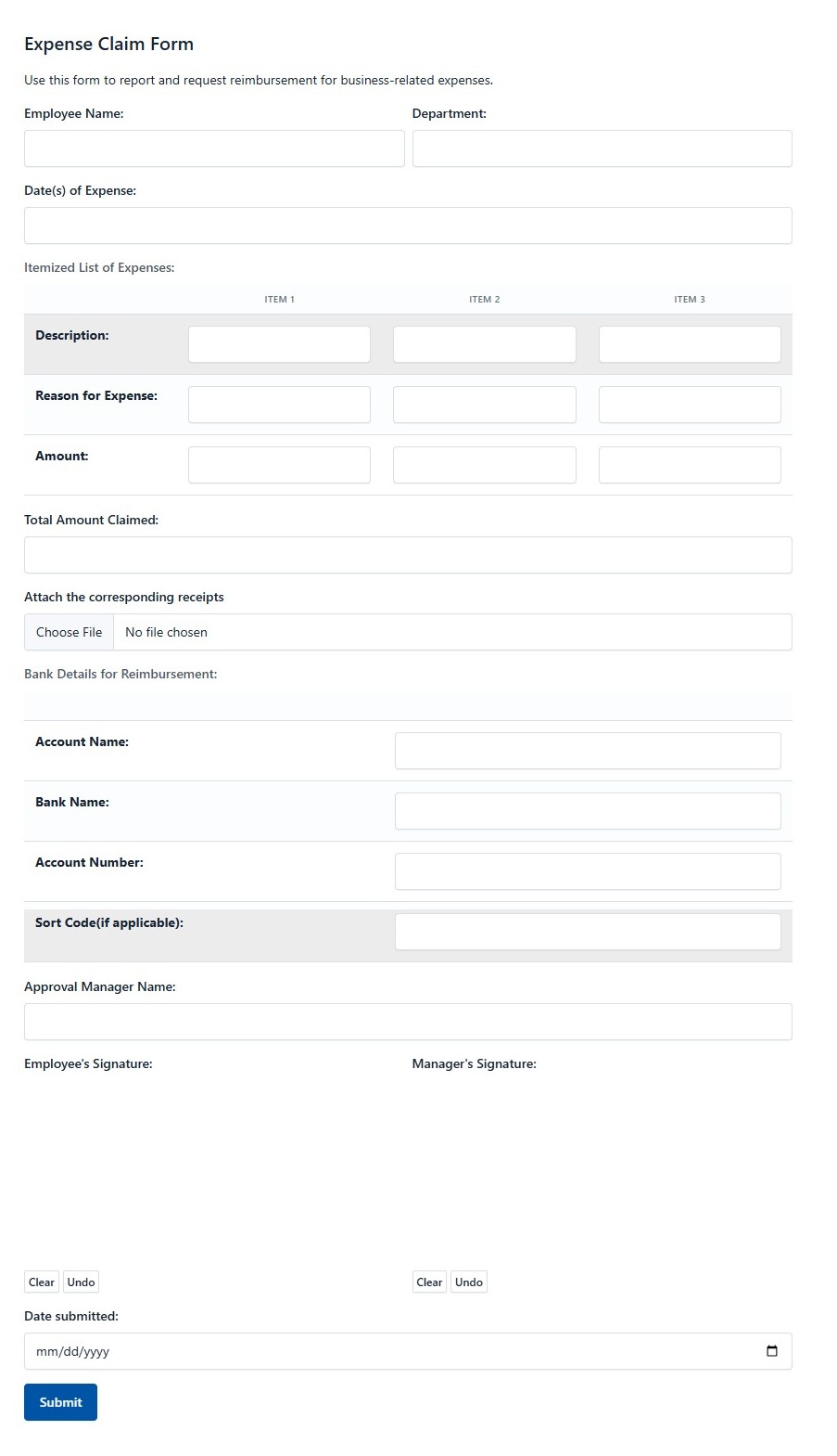 Expense Claim Form