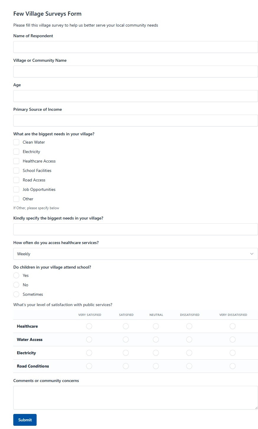 Few Village Surveys Form