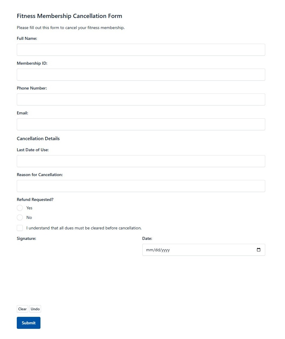 Fitness Membership Cancellation Form