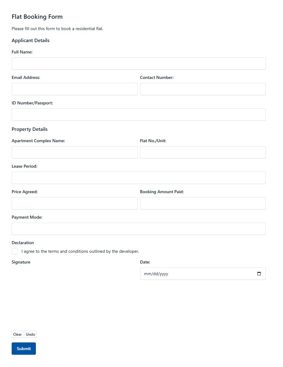 Flat Booking Form