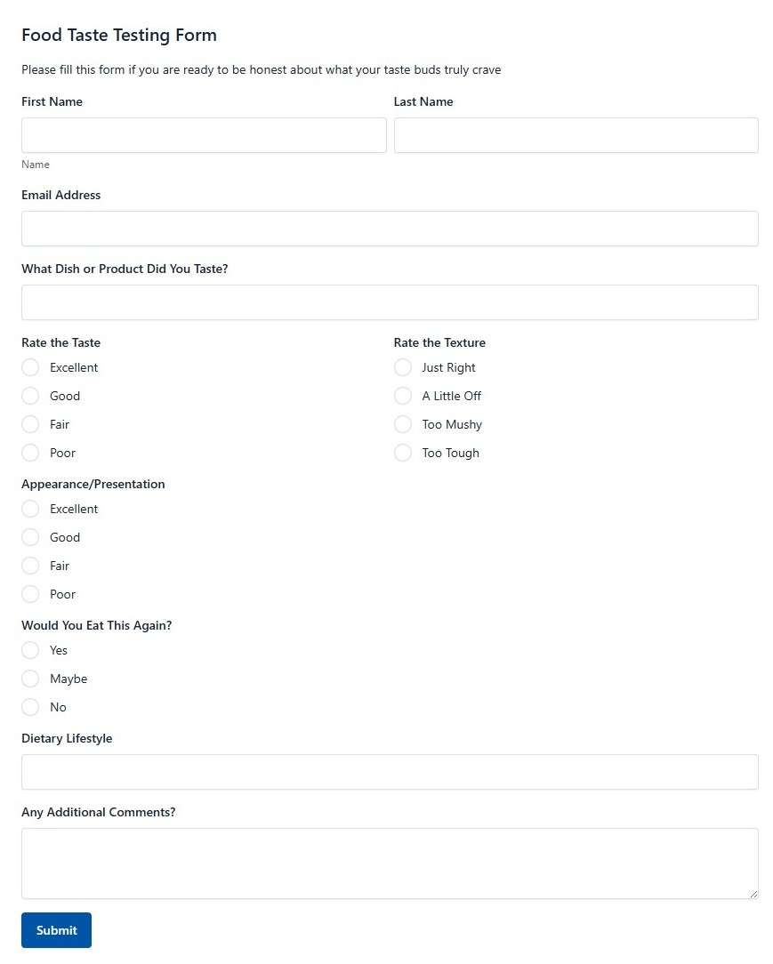 Food Taste Testing Form