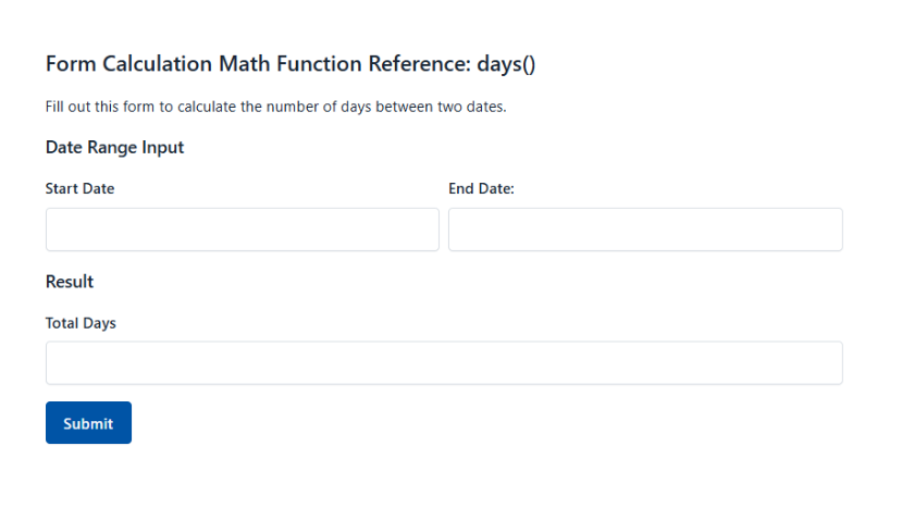 Form Calculation Math Function Reference Days