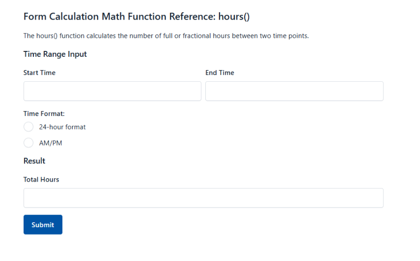 Form Calculation Math Function Reference Hours